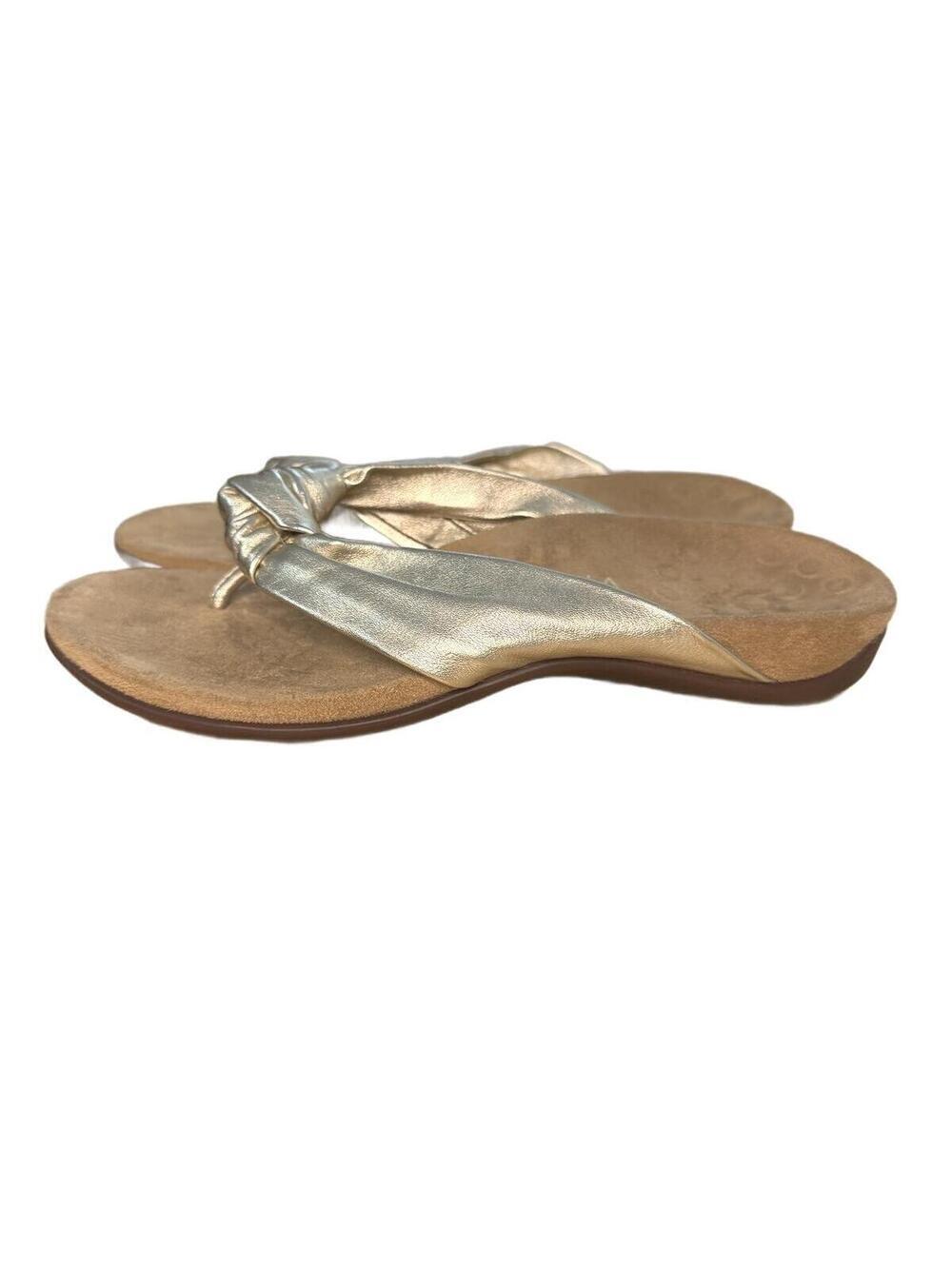 Vionic Pippa Gold Leather Thong Sandals Comfort Arch Support